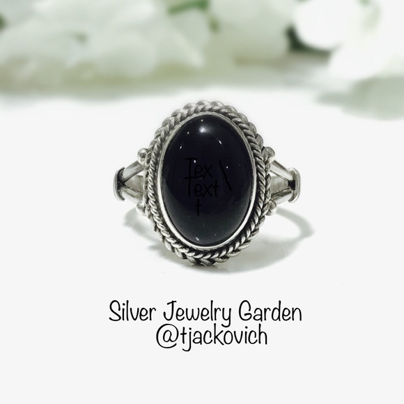 Oval Black Onyx Rope Edge Sterling Silver Ring - Picture 2 of 5